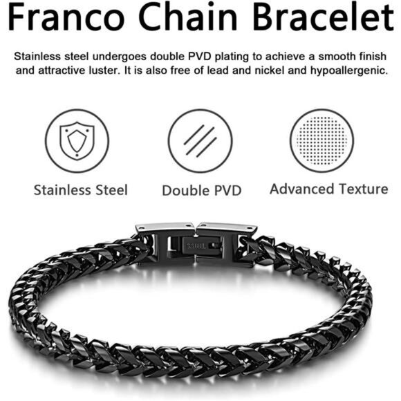 Mens Stainless Steel Bracelet Franco Chain Link Fold Over Clasp Jewelry Gift - Picture 3 of 7